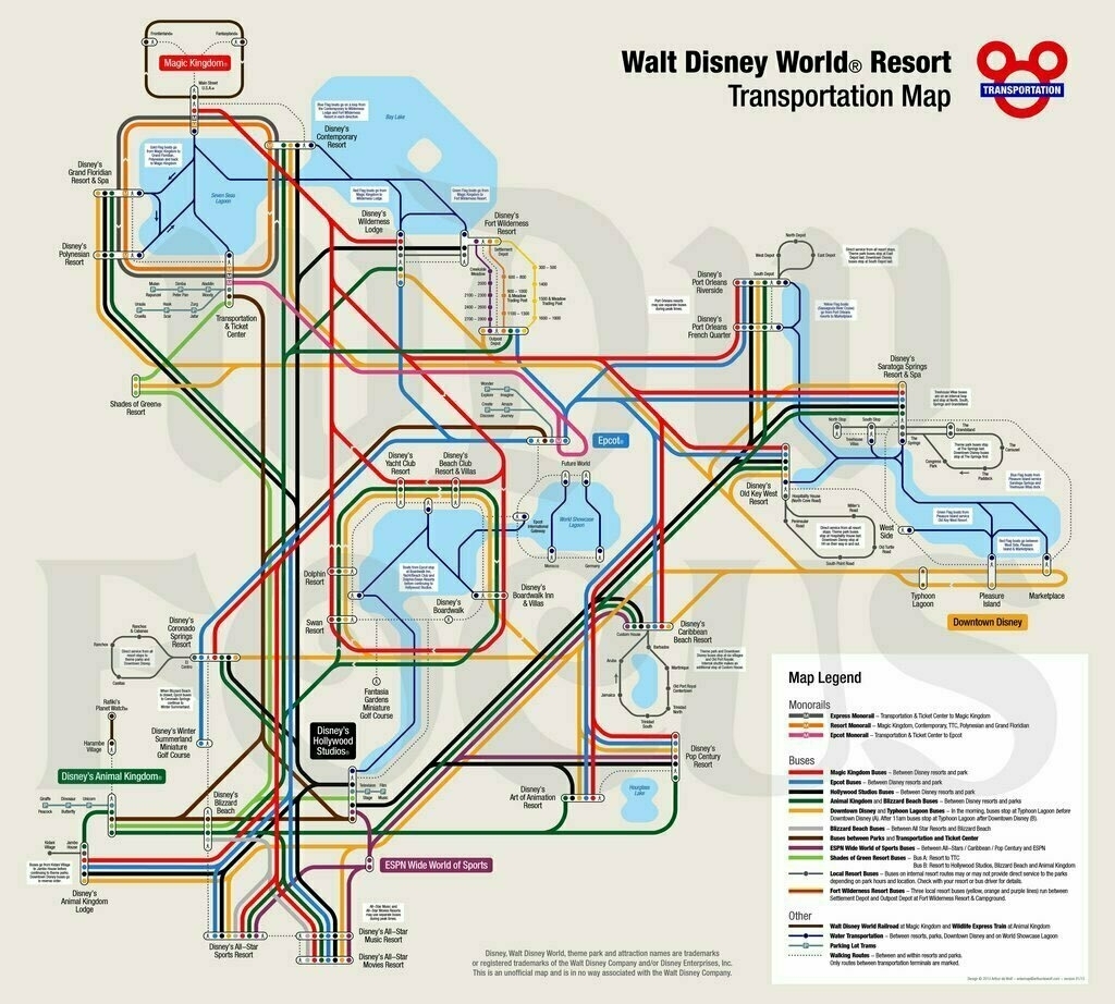 Disney World transportation imagined as a transit map